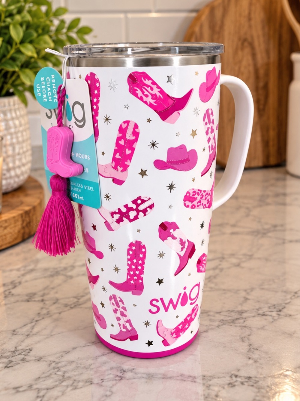 Swig Life Insulated Travel Mug 22oz Pink Cowgirl Boots Let’s Go Girls